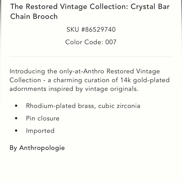 Anthropologie Silver Brooch with Chain Design - Picture 5 of 6